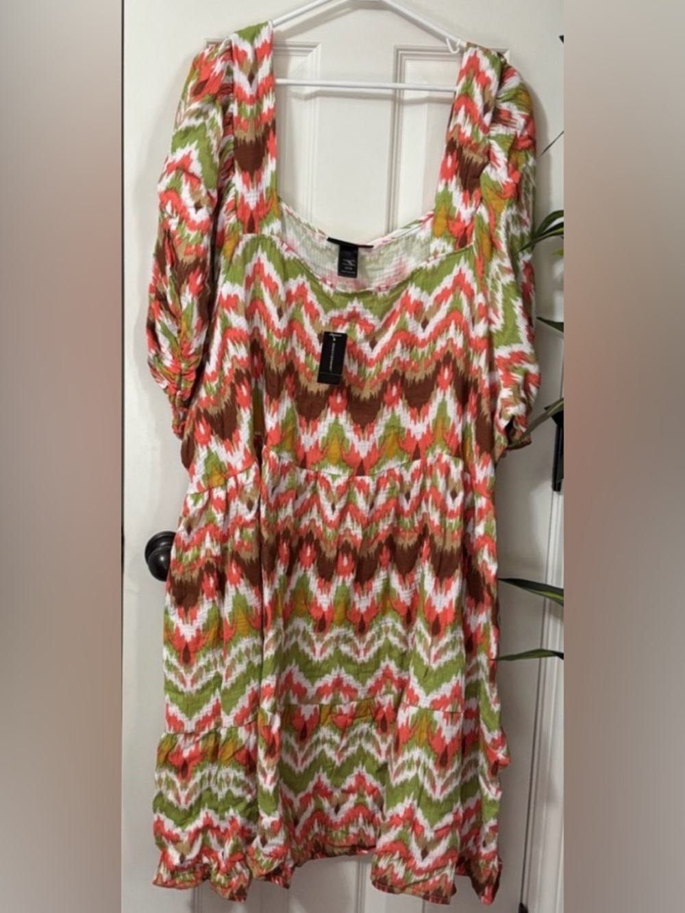 Ashley Stewart Green White Coral Chevron Print Dress Sz 26/28 NWT